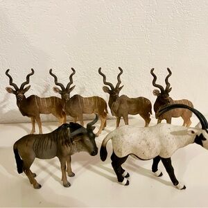 Set of Plastic Antelope Figurines - Brown and White